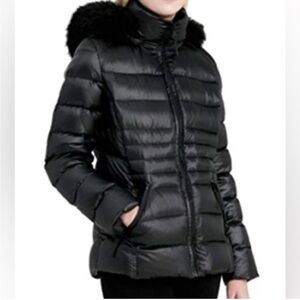 Calvin Klein Women's fur hood Black Puffer Jacket coat medium pearlized black